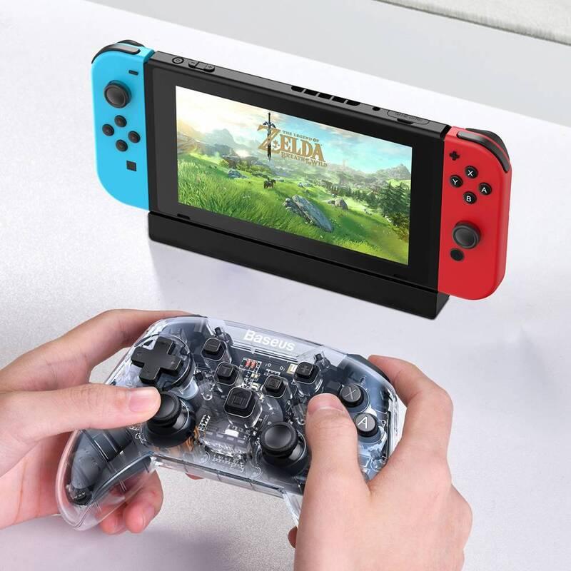 Gamepad Baseus SW Motion pro PC a Nintendo Switch průhledný