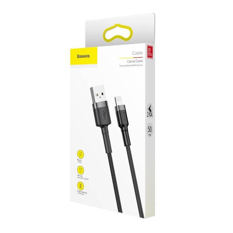 Kabel Baseus Cafule USB Lightning, 0,5m černý šedý, Kabel, Baseus, Cafule, USB, Lightning, 0,5m, černý, šedý
