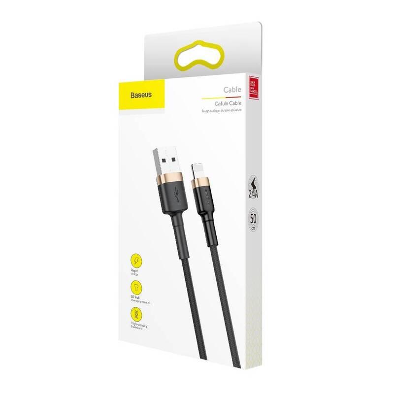 Kabel Baseus Cafule USB Lightning, 0,5m černý zlatý