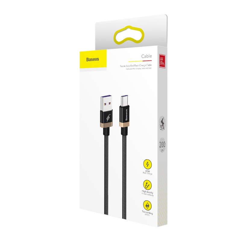 Kabel Baseus HW Flash Charge USB USB-C, 40W, 2m černý zlatý, Kabel, Baseus, HW, Flash, Charge, USB, USB-C, 40W, 2m, černý, zlatý