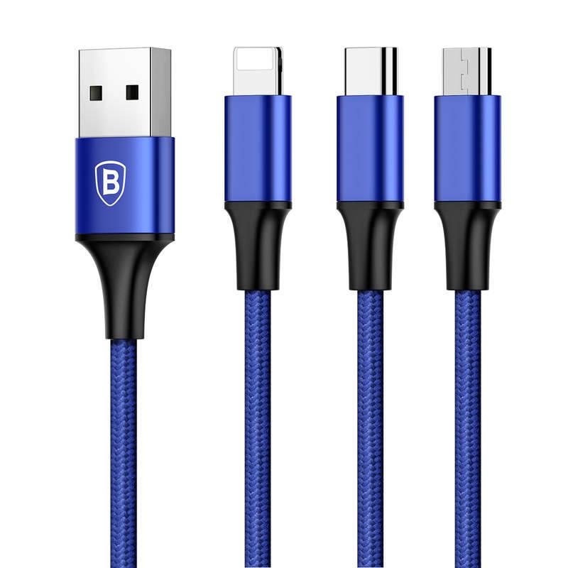 Kabel Baseus Rapid Series 3v1, USB Micro USB, Lightning, USB-C, 1,2m modrý