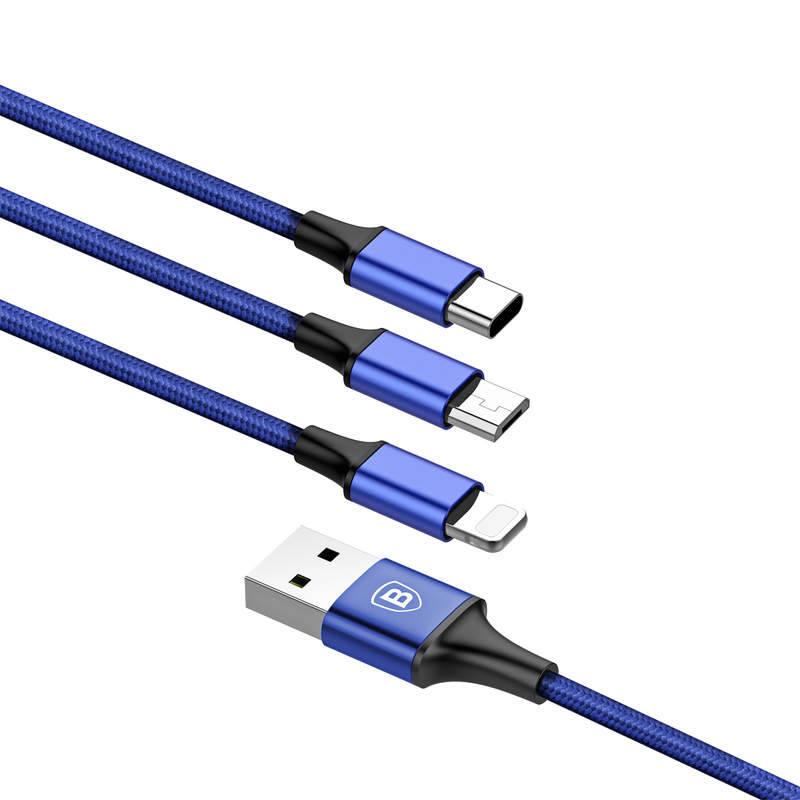Kabel Baseus Rapid Series 3v1, USB Micro USB, Lightning, USB-C, 1,2m modrý
