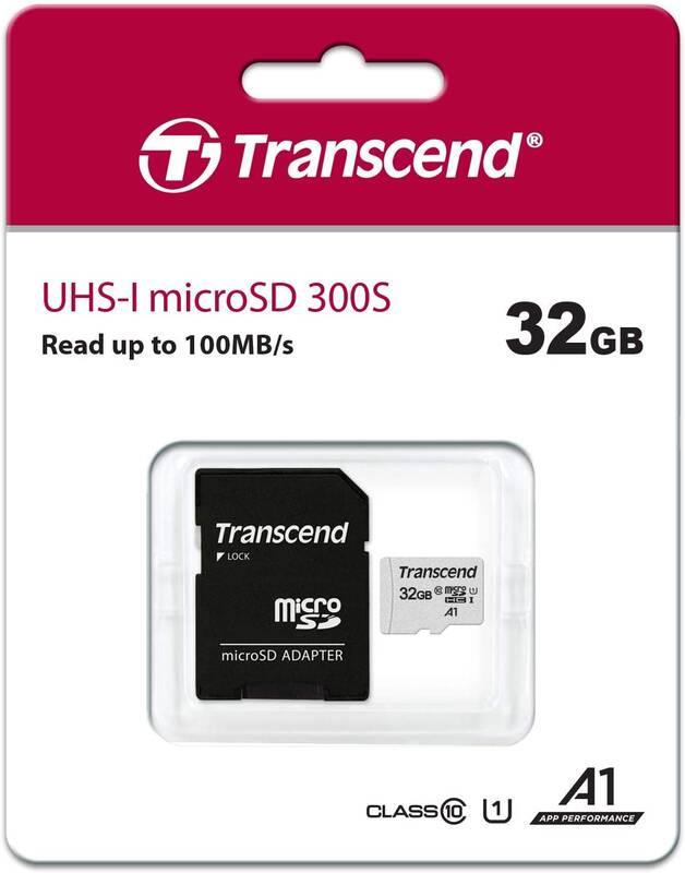 Paměťová karta Transcend 300S microSDHC 32GB UHS-I U1 adapter, Paměťová, karta, Transcend, 300S, microSDHC, 32GB, UHS-I, U1, adapter