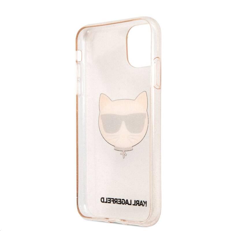 Kryt na mobil Karl Lagerfeld Choupette Head Glitter na Apple iPhone 11 zlatý