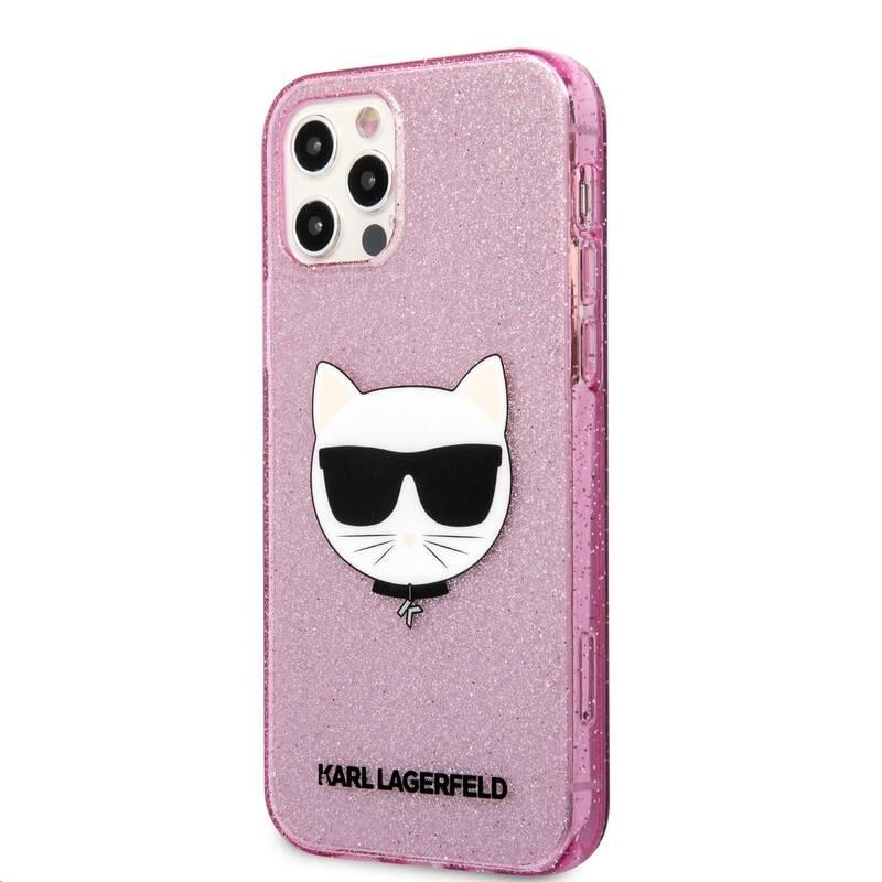 Kryt na mobil Karl Lagerfeld Choupette Head Glitter na Apple iPhone 12 12 Pro růžový