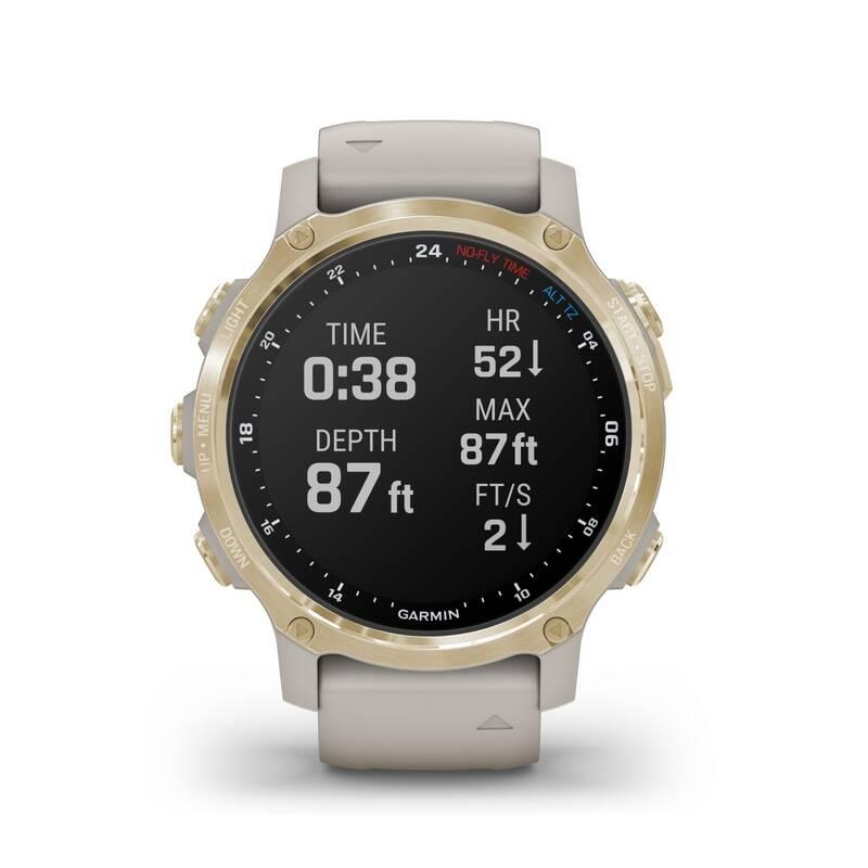 GPS hodinky Garmin Descent Mk2S - Sapphire Light Gold Silicone Light Sand Band