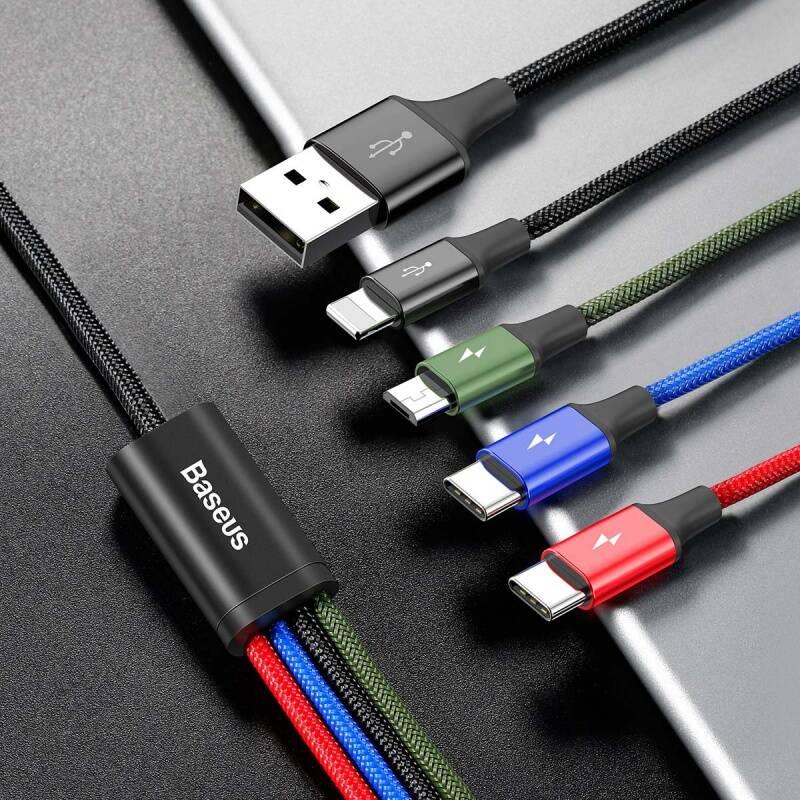 Kabel Baseus 4v1, USB 2x USB-C, Lightning, Micro USB, 1,2m černý, Kabel, Baseus, 4v1, USB, 2x, USB-C, Lightning, Micro, USB, 1,2m, černý