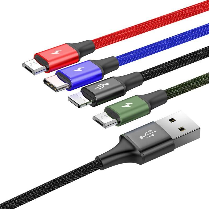 Kabel Baseus 4v1, USB USB-C, Lightning, 2x Micro USB, 1,2m černý