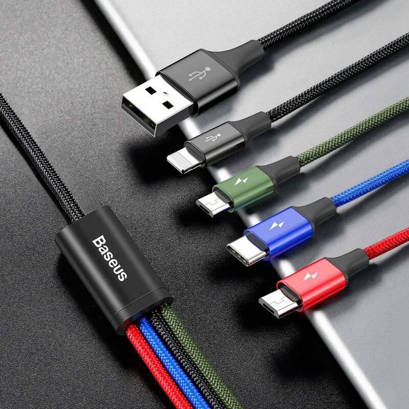 Kabel Baseus 4v1, USB USB-C, Lightning, 2x Micro USB, 1,2m černý, Kabel, Baseus, 4v1, USB, USB-C, Lightning, 2x, Micro, USB, 1,2m, černý