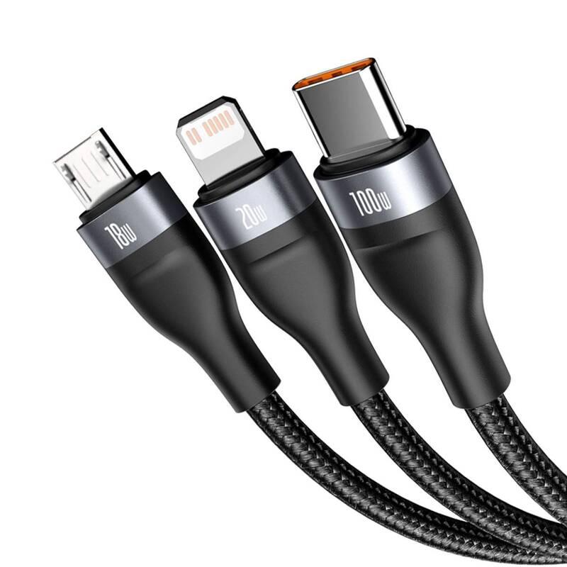 Kabel Baseus Flash Series 3v2, USB USB-C na MicroUSB Lightning USB-C 100W, 1,2m černý