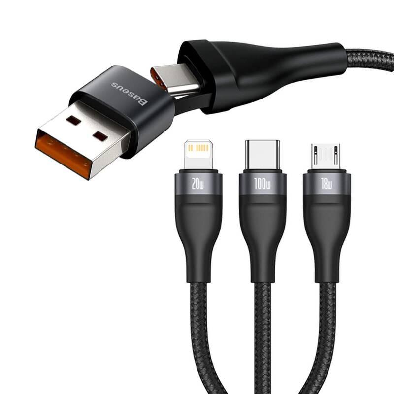 Kabel Baseus Flash Series 3v2, USB USB-C na MicroUSB Lightning USB-C 100W, 1,2m černý, Kabel, Baseus, Flash, Series, 3v2, USB, USB-C, na, MicroUSB, Lightning, USB-C, 100W, 1,2m, černý