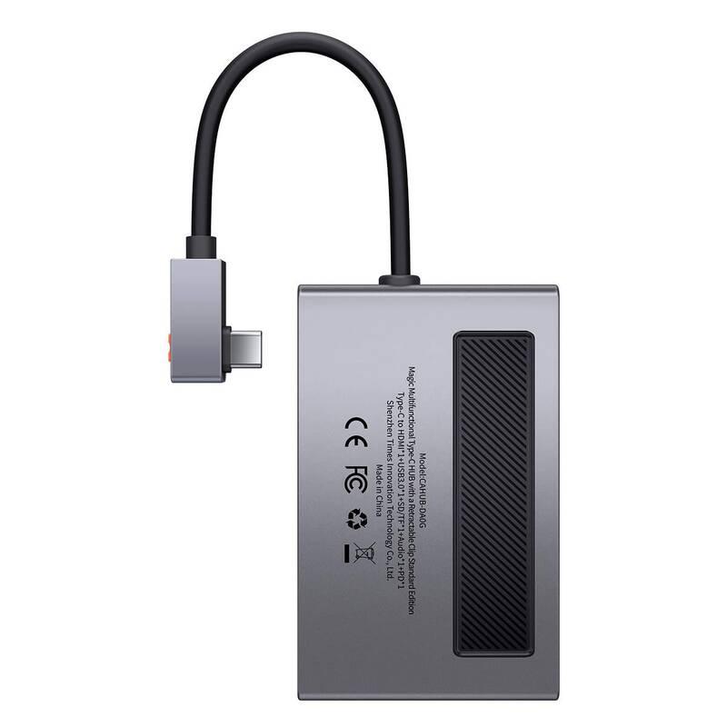 USB Hub Baseus Magic USB-C 4K HDMI, USB 3.0, SD TF, 3.5mm Audio, USB-C PD, 100W šedý