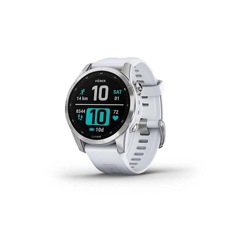 GPS hodinky Garmin fenix 7S PRO Glass - Silver White Silicone Band