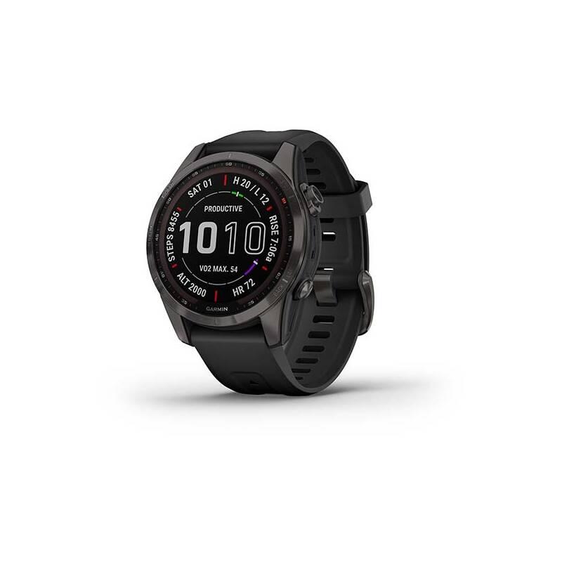 GPS hodinky Garmin fenix 7S PRO Sapphire Solar - Titan Carbon Gray Black Silicone Band, GPS, hodinky, Garmin, fenix, 7S, PRO, Sapphire, Solar, Titan, Carbon, Gray, Black, Silicone, Band