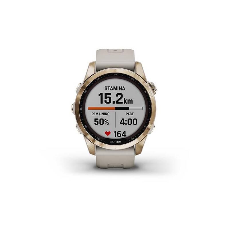 GPS hodinky Garmin fenix 7S PRO Sapphire Solar - Titan Cream Gold Sand Silicone Band