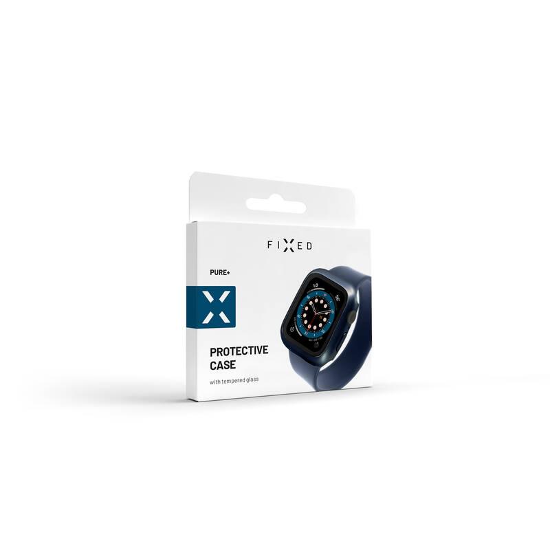 Ochranné pouzdro FIXED Pure s temperovaným sklem pro Apple Watch 44mm modré