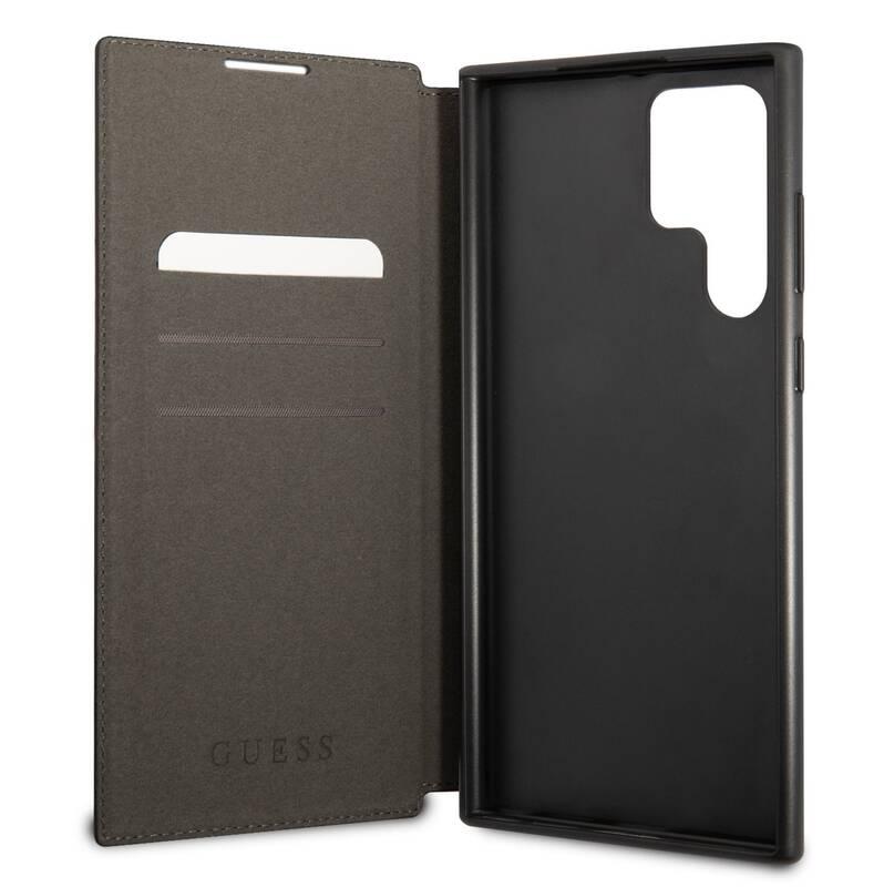 Pouzdro na mobil flipové Guess 4G Book na Samsung Galaxy S22 Ultra šedé