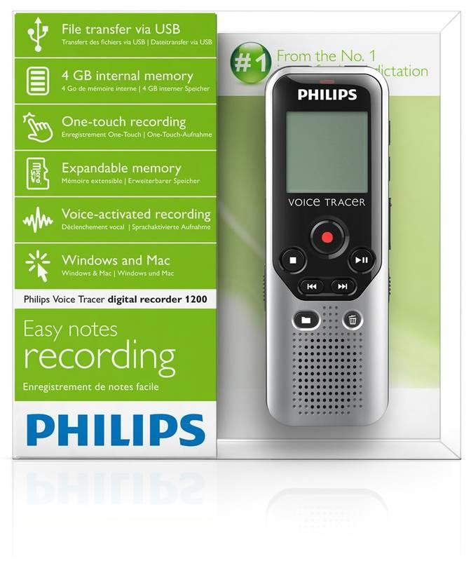 Diktafon Philips DVT1200 stříbrný, Diktafon, Philips, DVT1200, stříbrný