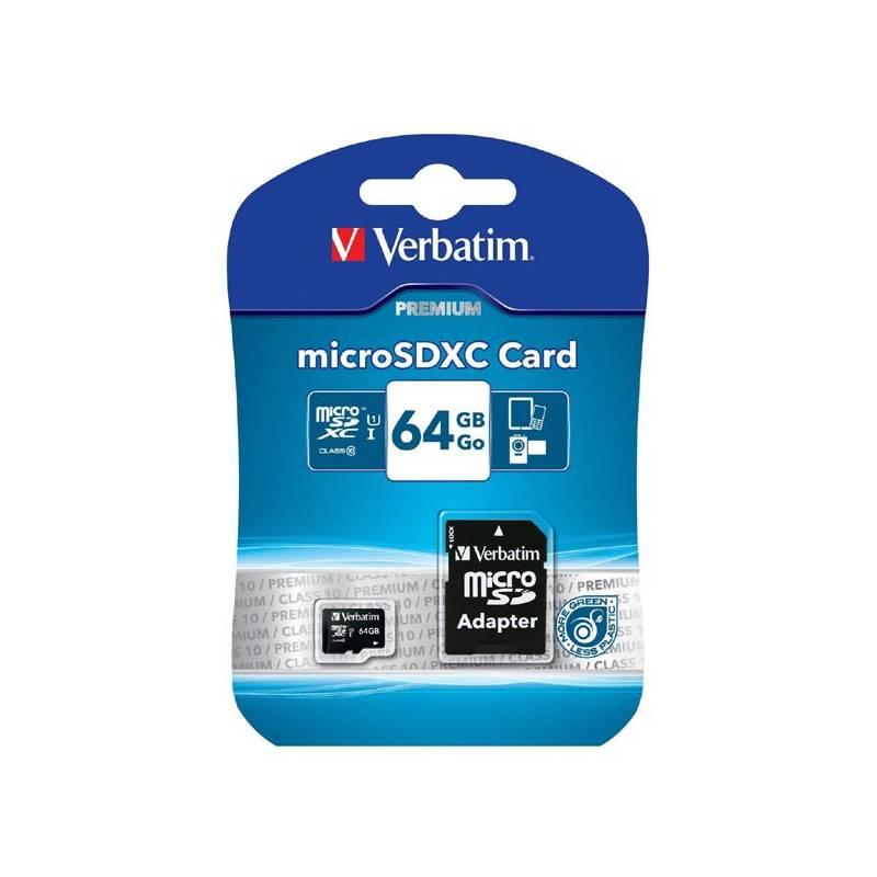 Paměťová karta Verbatim micro SDXC 64GB Class 10 adaptér, Paměťová, karta, Verbatim, micro, SDXC, 64GB, Class, 10, adaptér