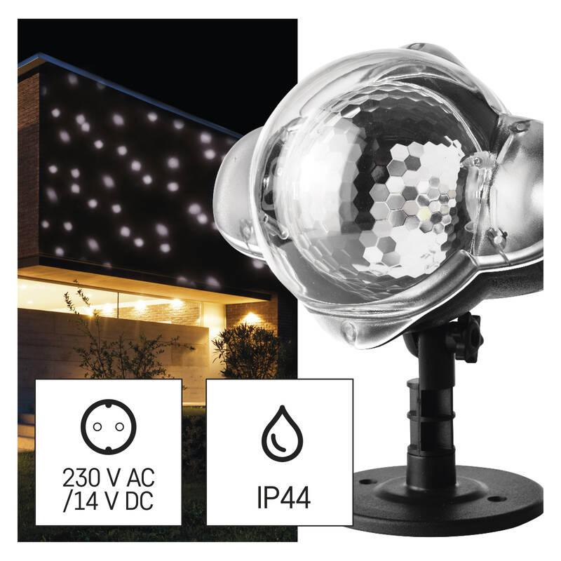 Dekorativní LED projektor EMOS padající vločky, venkovní i vnitřní, bílá