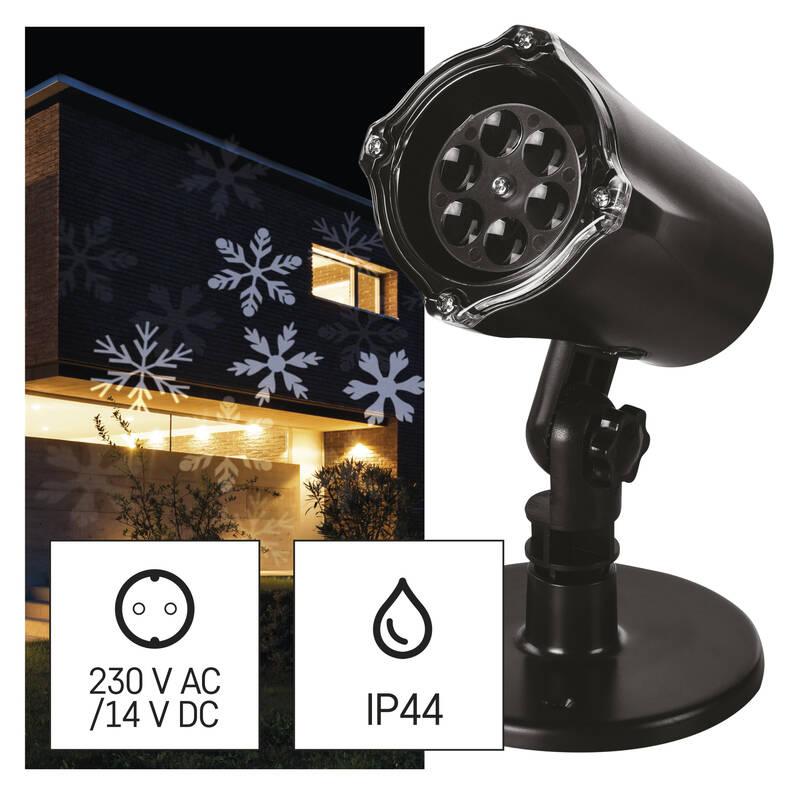 Dekorativní LED projektor EMOS vločky, venkovní i vnitřní, bílá