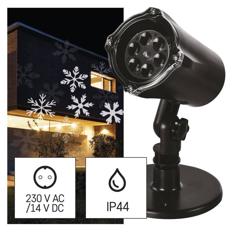 Dekorativní LED projektor EMOS vločky, venkovní i vnitřní, studená bílá