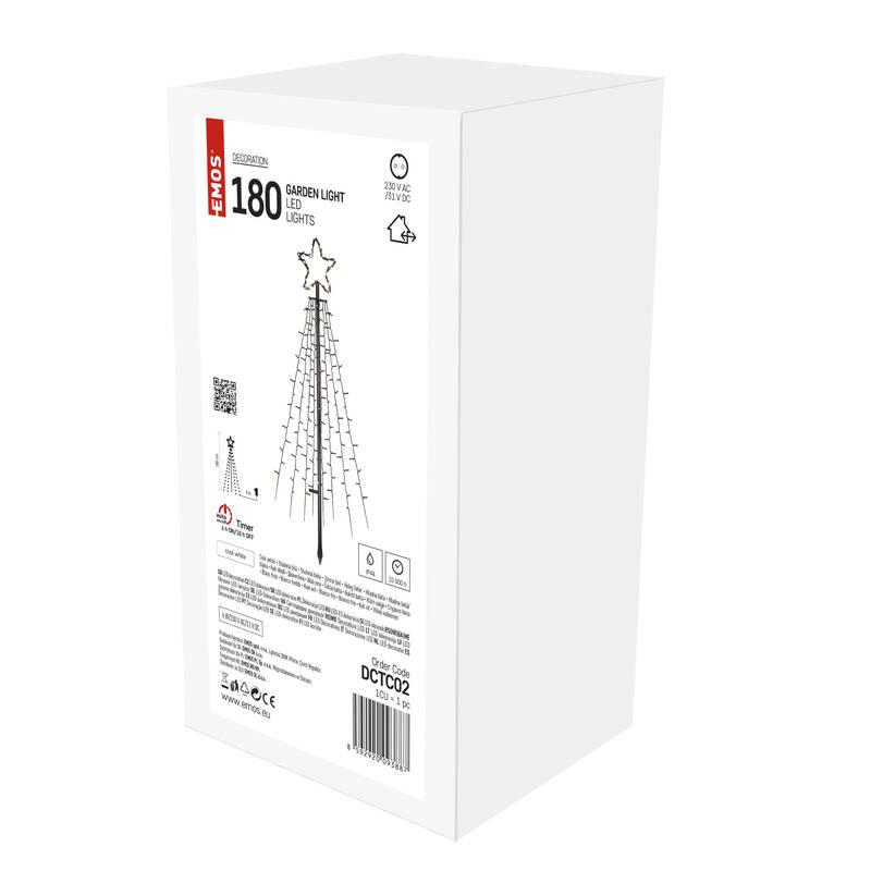 LED dekorace EMOS 180 LED vánoční strom kovový, 180 cm, venkovní i vnitřní, studená bílá, časovač