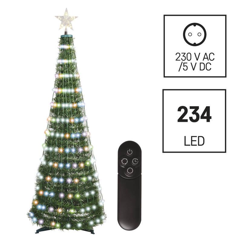LED dekorace EMOS 244 LED vánoční stromek se světelným řetězem a hvězdou, 1,5 m, vnitřní, ovladač, časovač, RGB