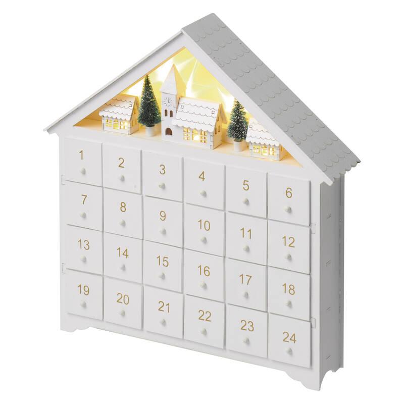 LED dekorace EMOS adventní kalendář dřevěný, 35x33 cm, 2x AA, vnitřní, teplá bílá, časovač