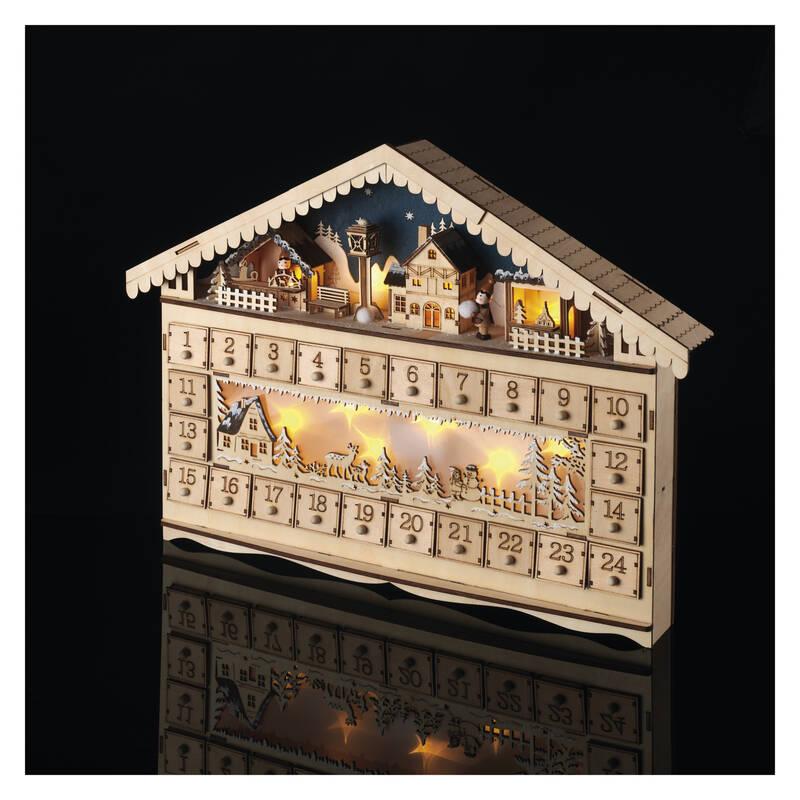 LED dekorace EMOS adventní kalendář dřevěný, 40x50 cm, 2x AA, vnitřní, teplá bílá, časovač