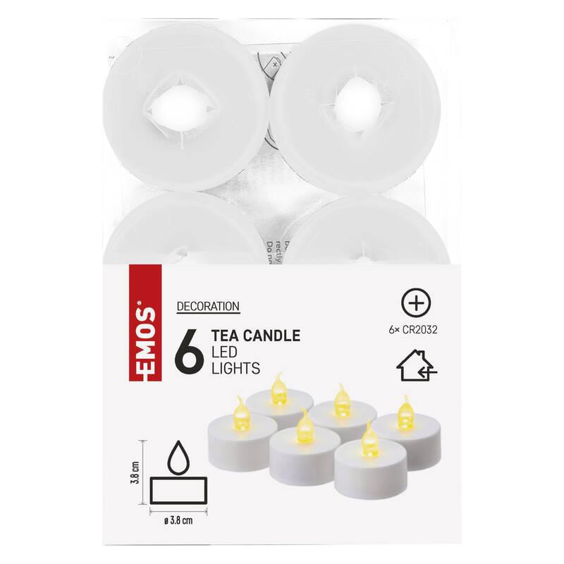 LED dekorace EMOS čajová svíčka bílá, CR2032, vnitřní, vintage, 6 ks, LED, dekorace, EMOS, čajová, svíčka, bílá, CR2032, vnitřní, vintage, 6, ks