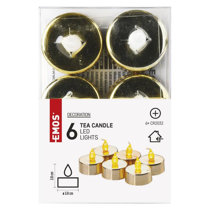 LED dekorace EMOS čajová svíčka zlatá, CR2032, vnitřní, vintage, 6 ks