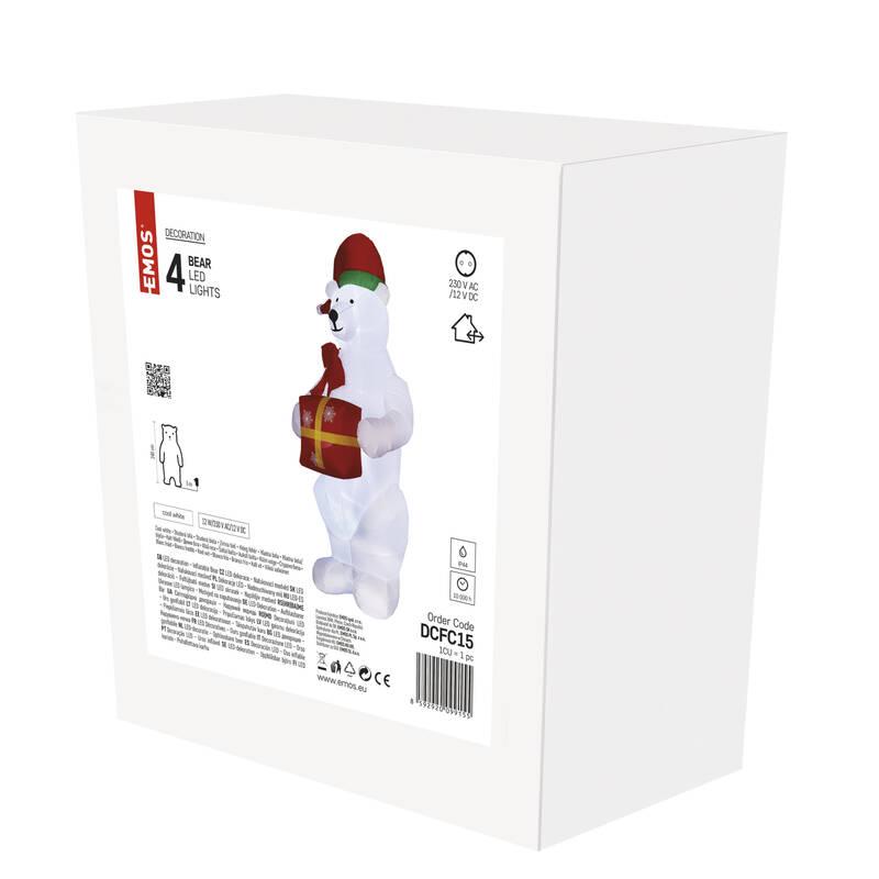 LED dekorace EMOS lední medvěd s vánočním dárkem, nafukovací, 240 cm, venkovní i vnitřní, studená bílá