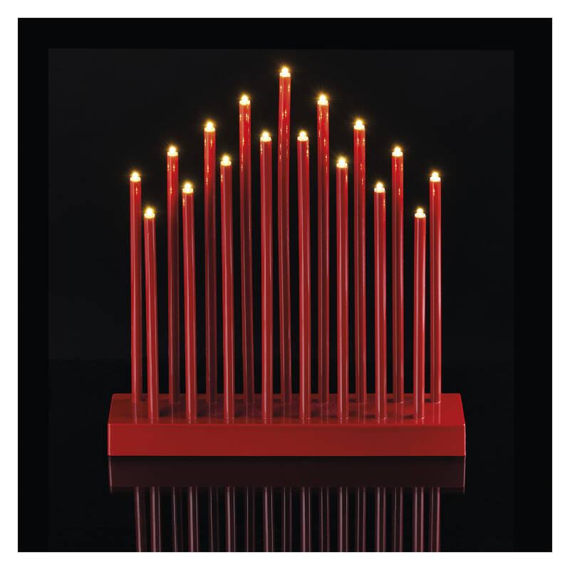 LED dekorace EMOS svícen červený, 28,5 cm, 3x AA, vnitřní, teplá bílá, časovač