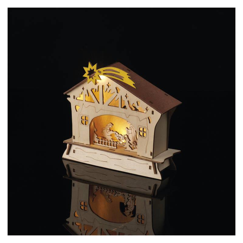LED dekorace EMOS vánoční betlém dřevěný, 16,5 cm, 2x AAA, vnitřní, teplá bílá, časovač