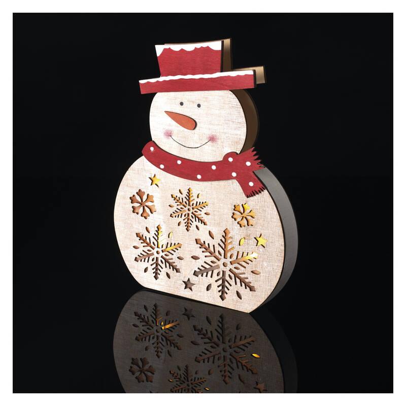 LED dekorace EMOS vánoční sněhulák dřevěný, 30 cm, 2x AA, vnitřní, teplá bílá, časovač