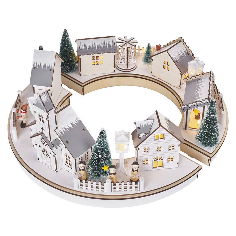LED dekorace EMOS vánoční vesnička, kruh, 2x 2x AA, vnitřní, teplá bílá, časovač