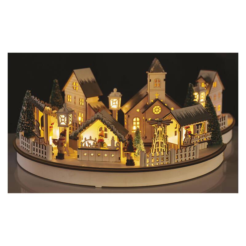 LED dekorace EMOS vánoční vesnička, kruh, 2x 2x AA, vnitřní, teplá bílá, časovač