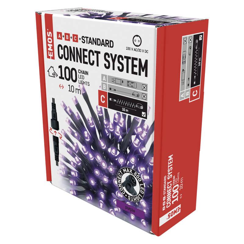 Spojovací řetěz EMOS 100 LED Standard, 10 m, venkovní i vnitřní, fialová, časovač