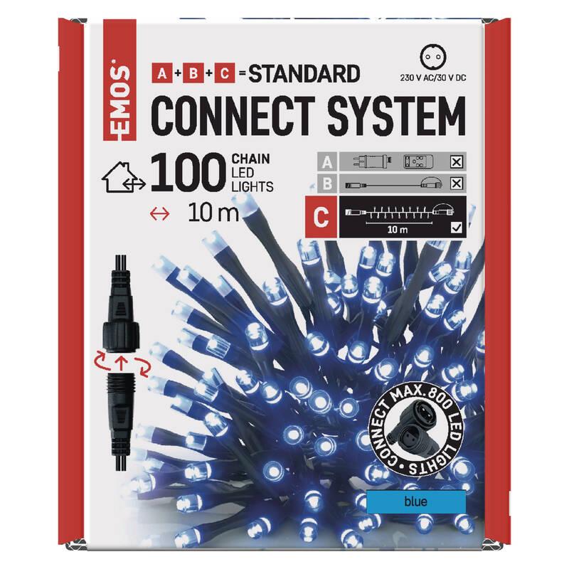 Spojovací řetěz EMOS 100 LED Standard, 10 m, venkovní i vnitřní, modrá, časovač, Spojovací, řetěz, EMOS, 100, LED, Standard, 10, m, venkovní, i, vnitřní, modrá, časovač