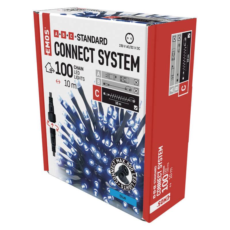 Spojovací řetěz EMOS 100 LED Standard, 10 m, venkovní i vnitřní, modrá, časovač