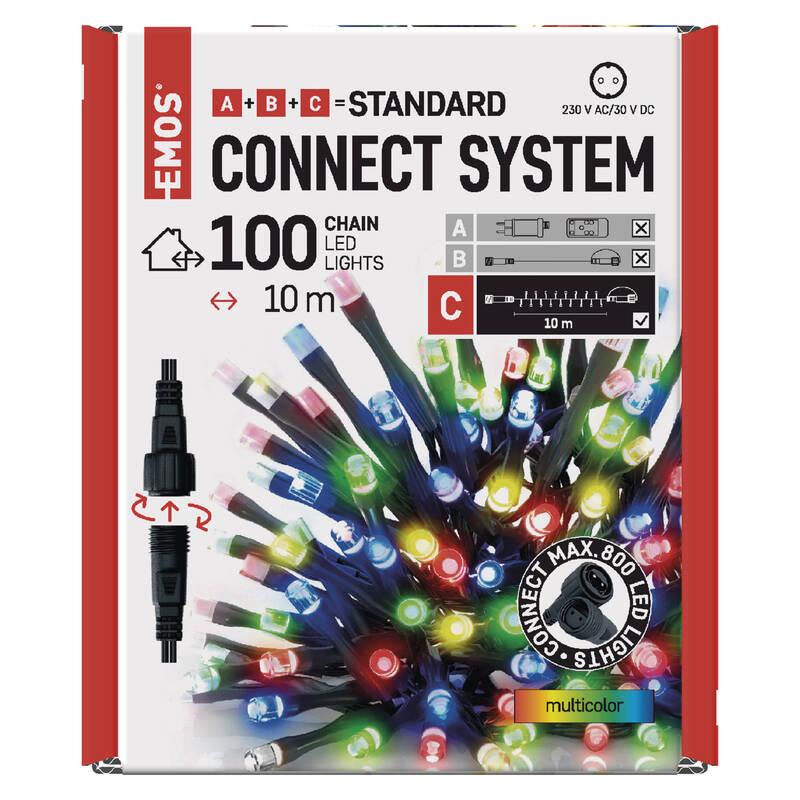 Spojovací řetěz EMOS 100 LED Standard, 10 m, venkovní i vnitřní, multicolor, časovač