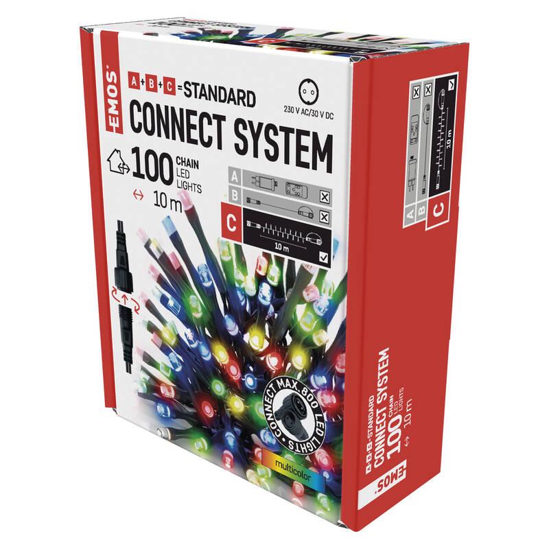 Spojovací řetěz EMOS 100 LED Standard, 10 m, venkovní i vnitřní, multicolor, časovač