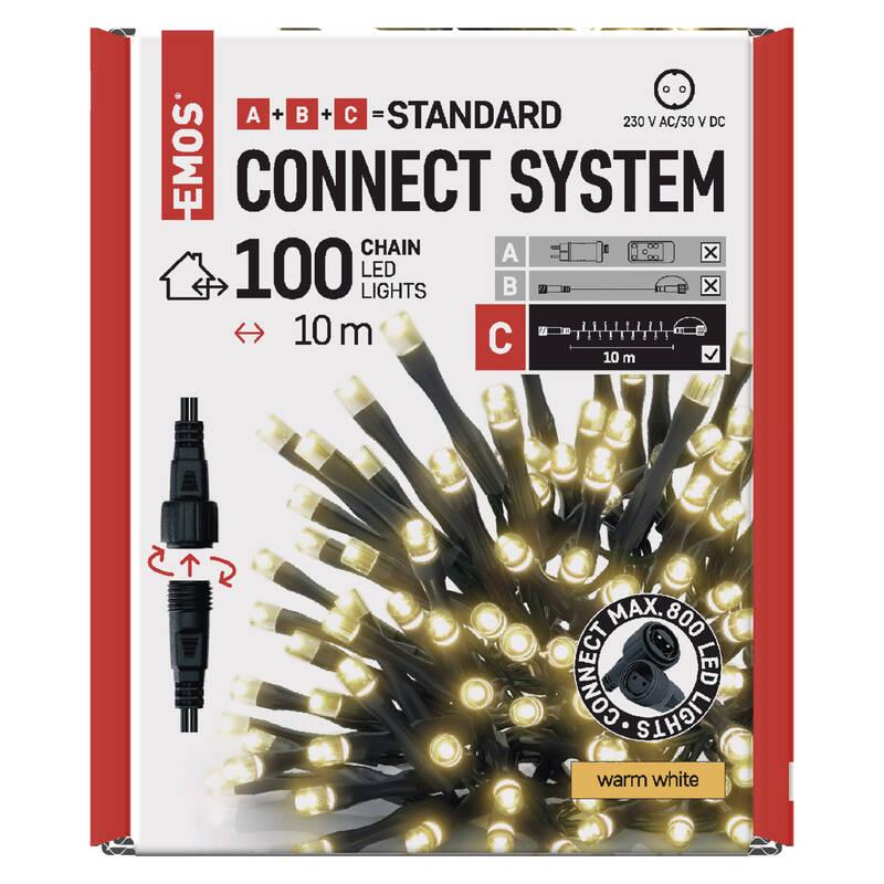 Spojovací řetěz EMOS 100 LED Standard, 10 m, venkovní i vnitřní, teplá bílá, časovač, Spojovací, řetěz, EMOS, 100, LED, Standard, 10, m, venkovní, i, vnitřní, teplá, bílá, časovač