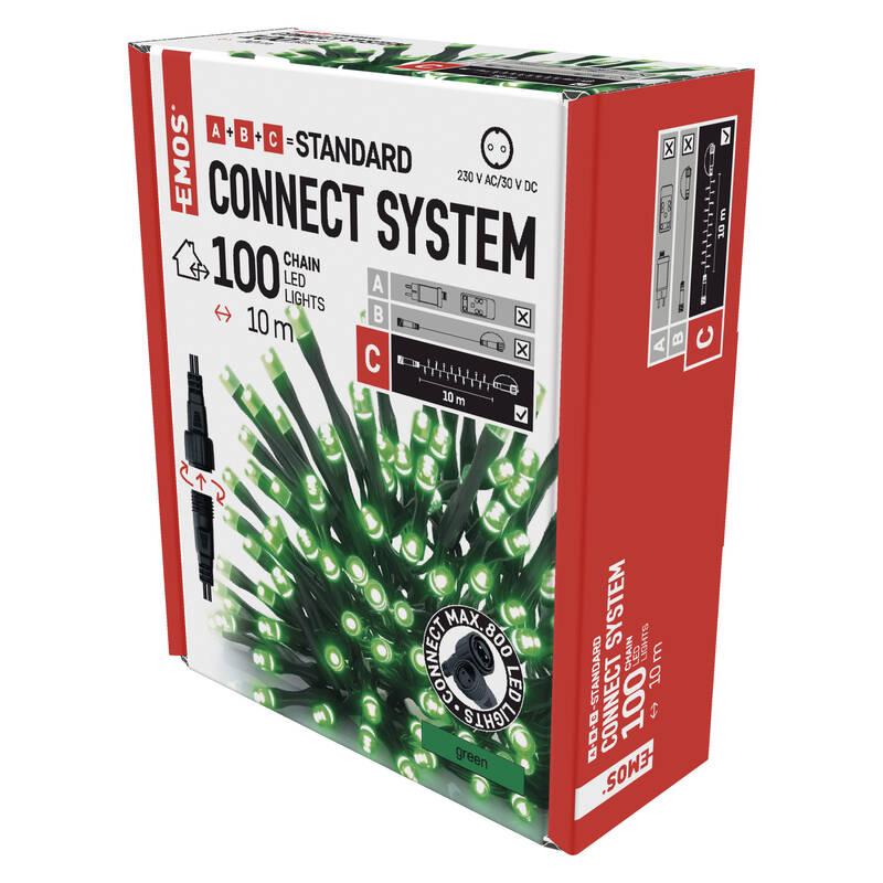 Spojovací řetěz EMOS 100 LED Standard, 10 m, venkovní i vnitřní, zelená, časovač
