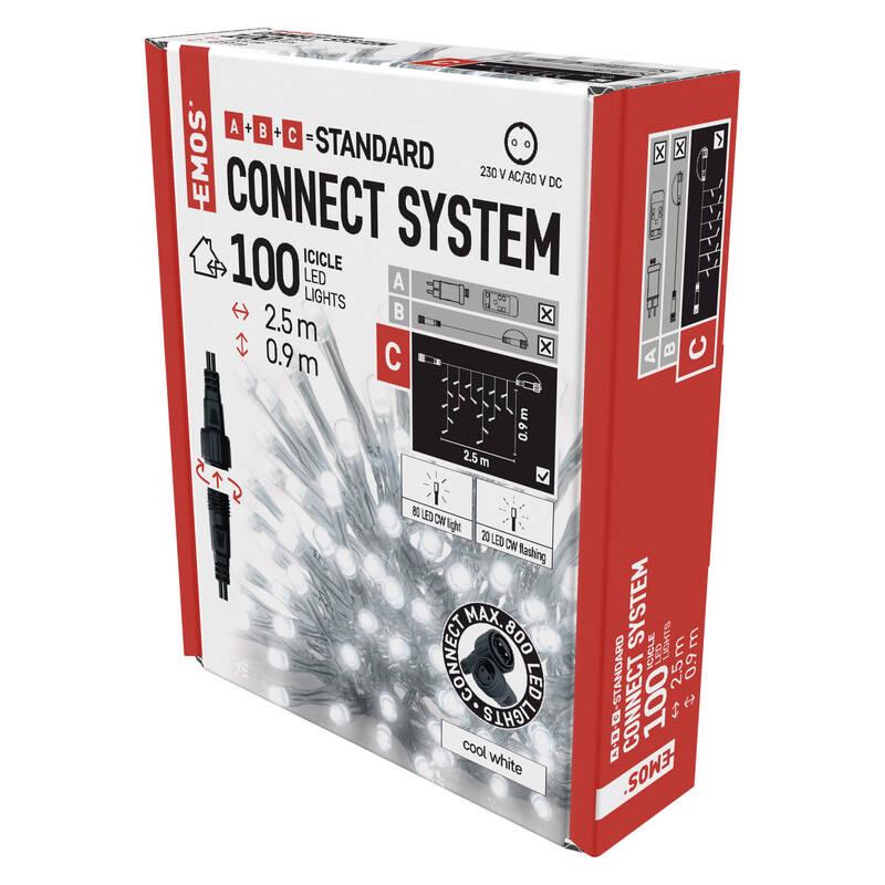 Spojovací řetěz EMOS 100 LED Standard blikající - rampouchy, 2,5 m, venkovní, studená bílá, časovač, Spojovací, řetěz, EMOS, 100, LED, Standard, blikající, rampouchy, 2,5, m, venkovní, studená, bílá, časovač