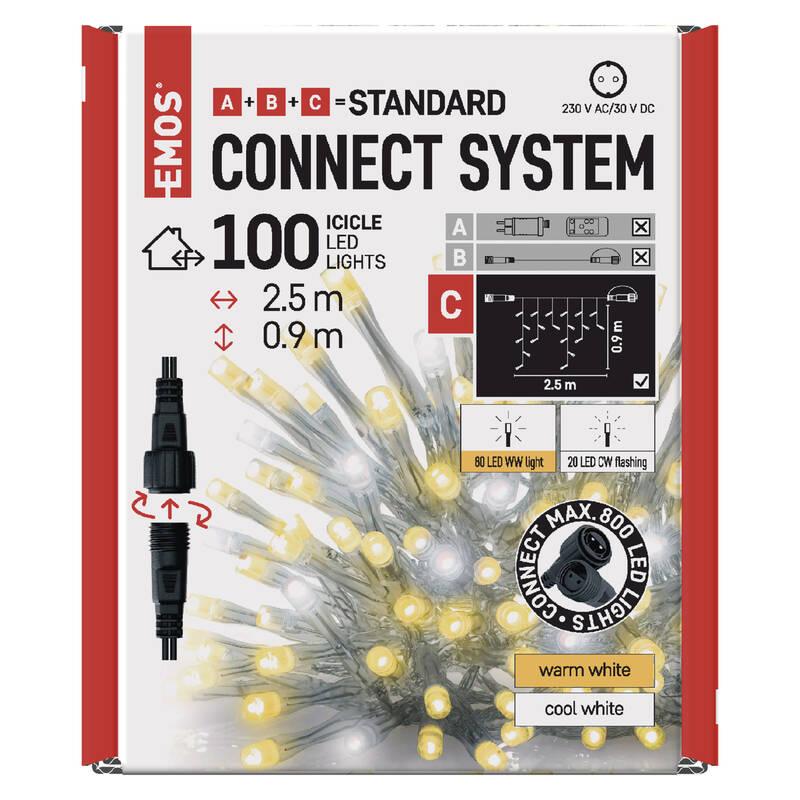 Spojovací řetěz EMOS 100 LED Standard blikající - rampouchy, 2,5 m, venkovní, teplá studená bílá, Spojovací, řetěz, EMOS, 100, LED, Standard, blikající, rampouchy, 2,5, m, venkovní, teplá, studená, bílá