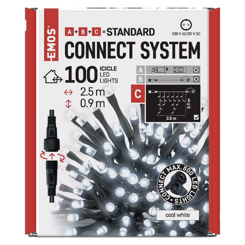 Spojovací řetěz EMOS 100 LED Standard - rampouchy, 2,5 m, venkovní, studená bílá, časovač, Spojovací, řetěz, EMOS, 100, LED, Standard, rampouchy, 2,5, m, venkovní, studená, bílá, časovač