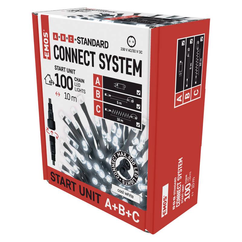 Spojovací řetěz EMOS 100 LED Základní sada pro spojovací řetězy Standard, 10 m, venkovní, studená bílá, časovač
