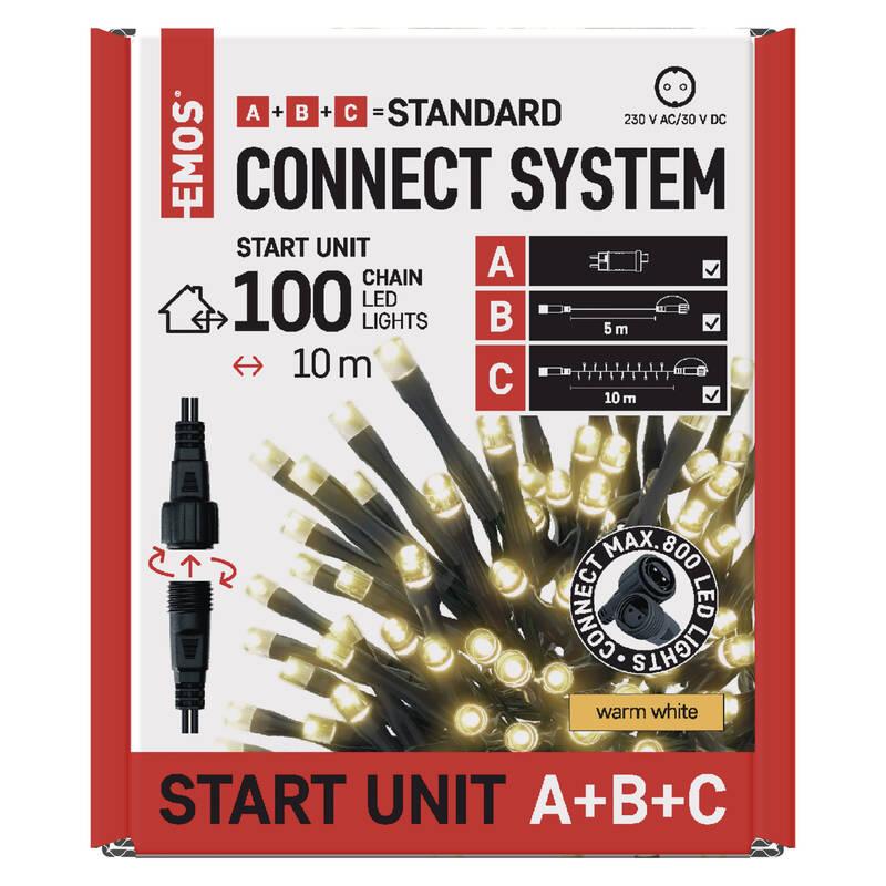 Spojovací řetěz EMOS 100 LED Základní sada pro spojovací řetězy Standard, 10 m, venkovní, teplá bílá, časovač